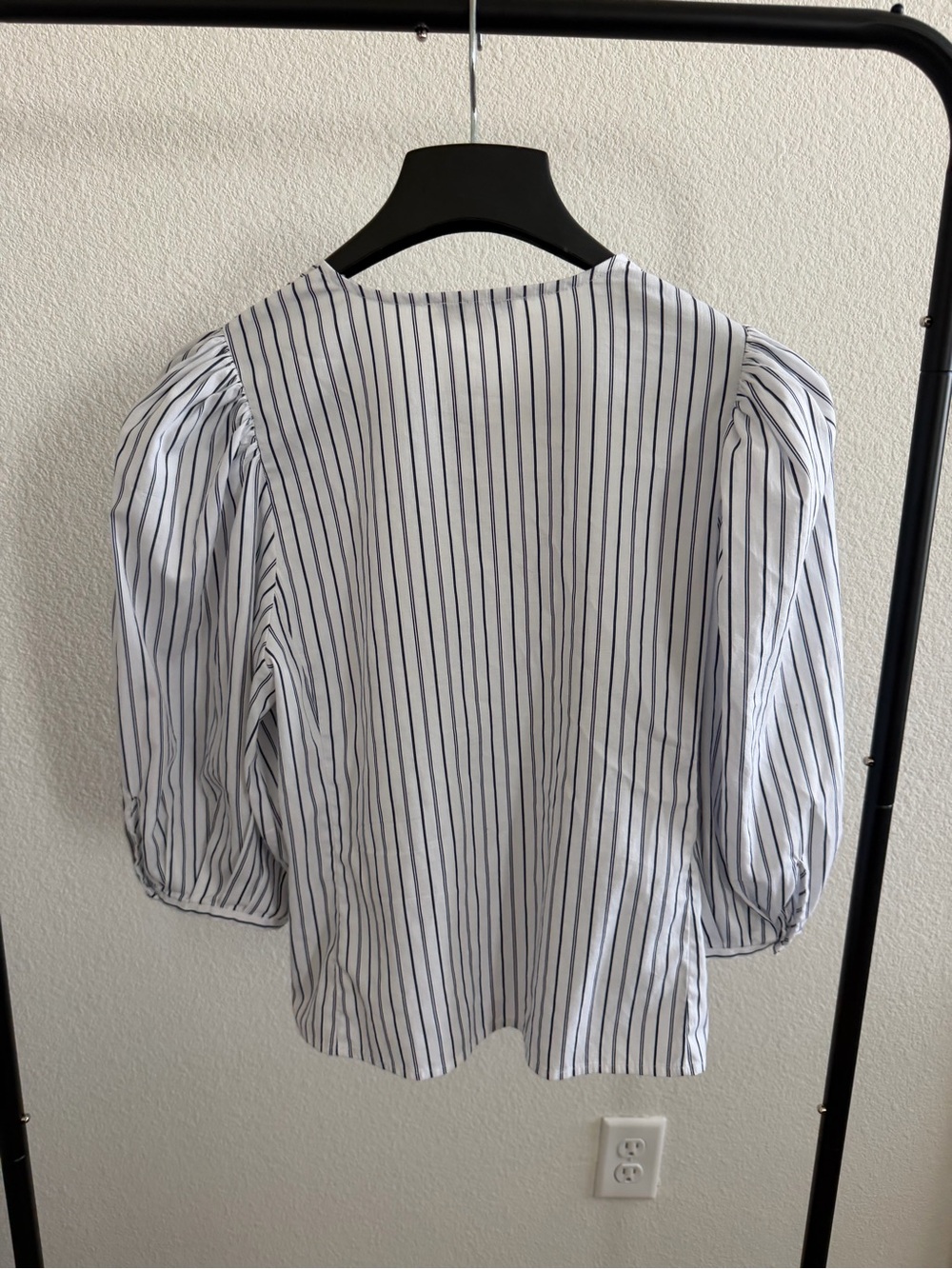 Madewell Striped Puff Sleeve Cotton Blouse Size 6 - Picture 2 of 5